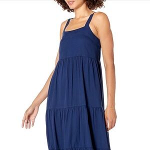 The Drop Navy Square-Neck Tiered Maxi Dress